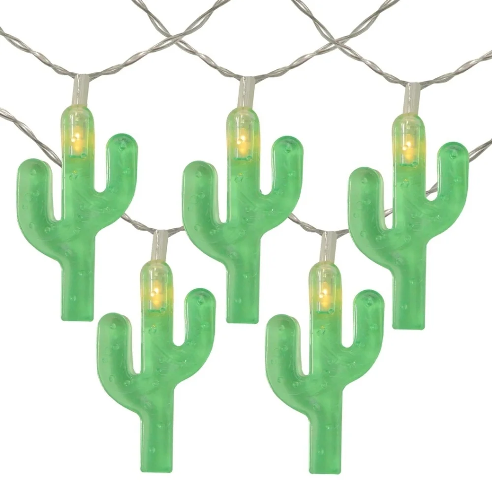 Garden Party Cactus and FlamingoLED String Light Set 10 Lights Clear Wire Indoor